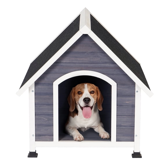 Outdoor wooden dog house, Large 32.8" L x 39.76" W x 33.46" H, Gray