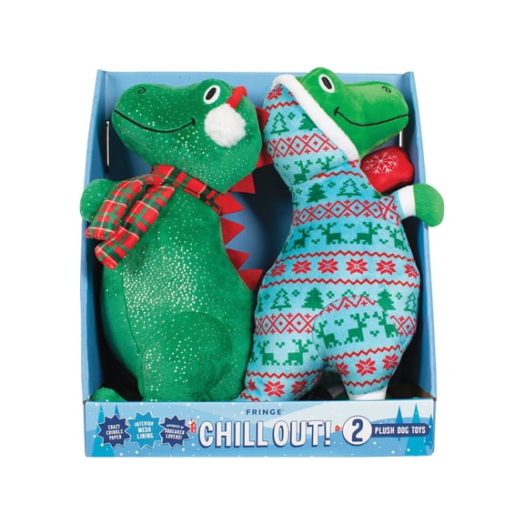PetShop by Fringe Plush Dog Toy, Chill Out! Dinosaur Set, 2 pk.