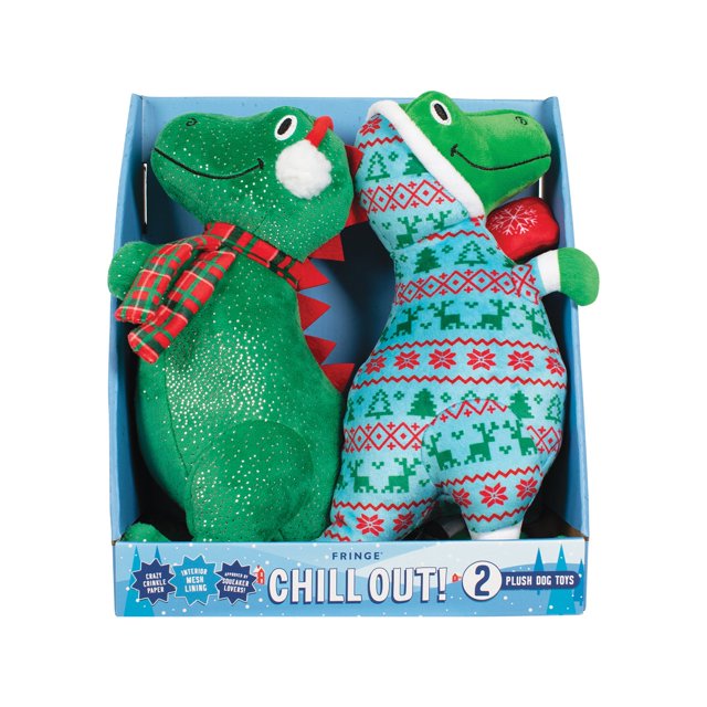 PetShop by Fringe Plush Dog Toy, Chill Out! Dinosaur Set, 2 pk.