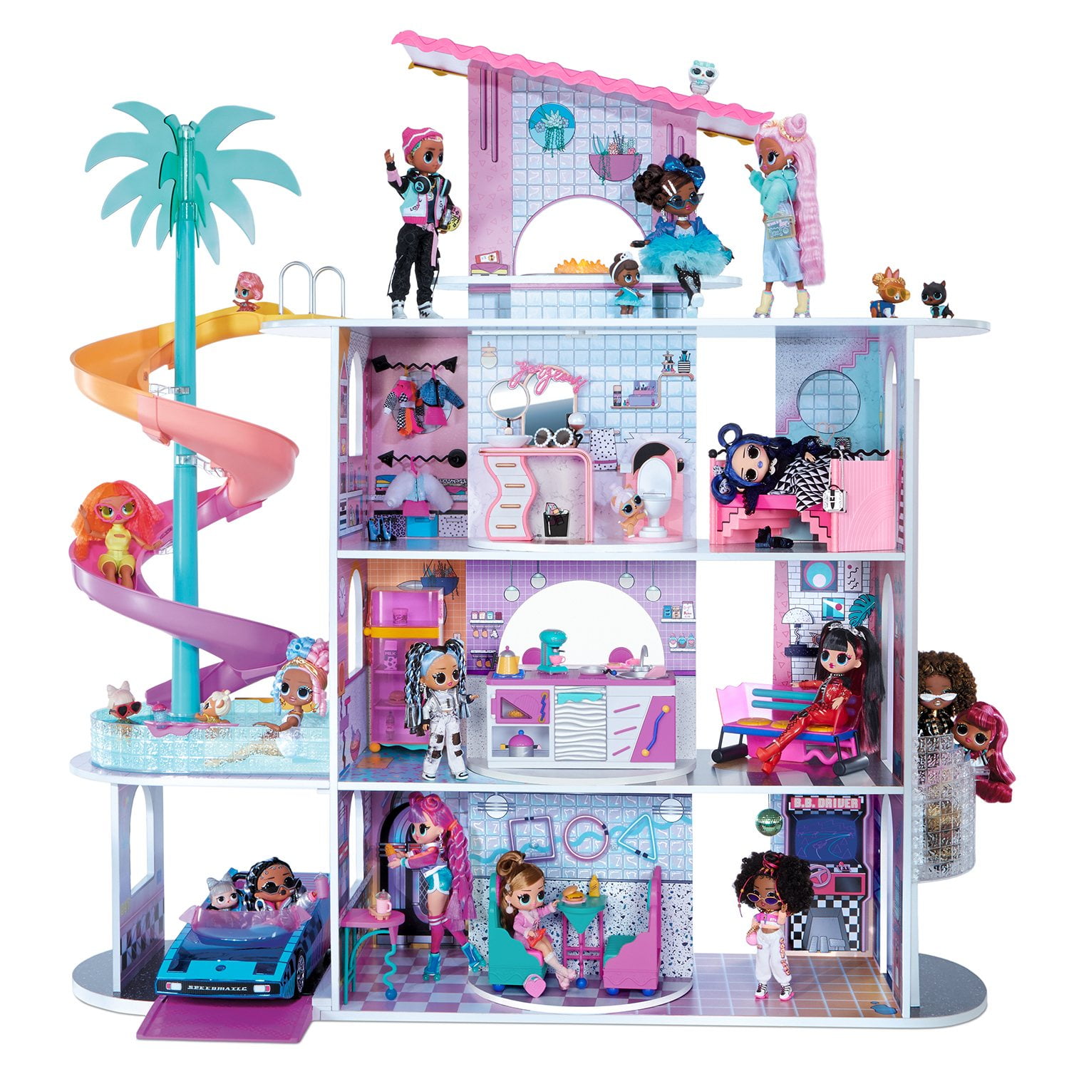 L.O.L. Surprise! OMG Fashion House – Maison De Poupée En Bois 4 Étages, 85+ Surprises, Piscine, Toboggan, Patio – Dès 4 Ans