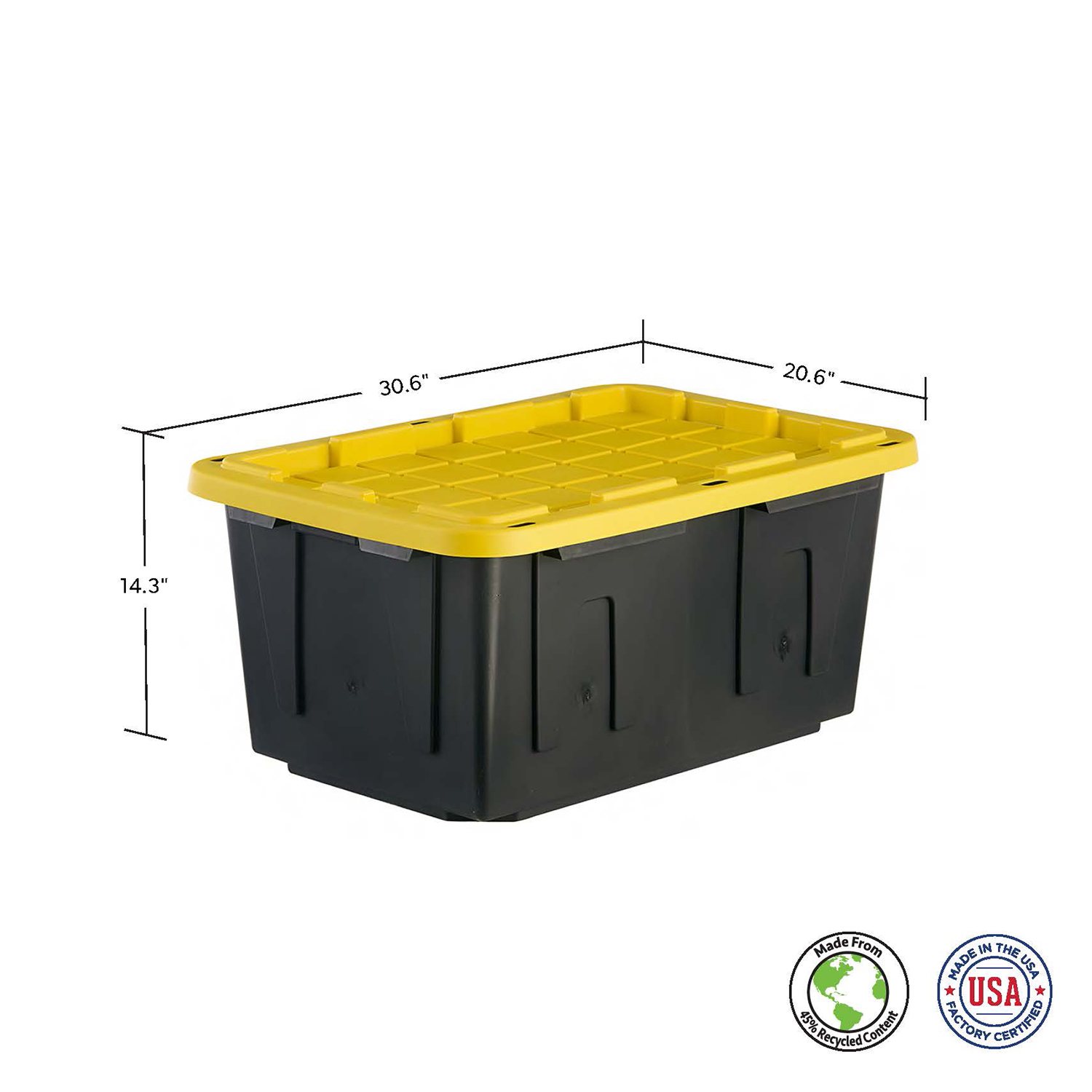 27-gallon black and yellow tote dimensions