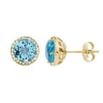 thumbnail image 1 of Round Cut Gemstone & 0.13 CT. T.W. Halo Diamond Stud Earrings in 14K Gold, 1 of 5
