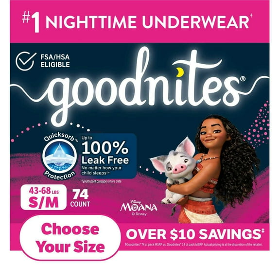 Goodnites Nighttime Bedwetting Underwear for Girls, Sizes Extra Small - Extra Extra Large