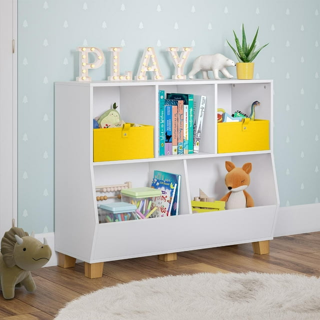 RiverRidge Kids Catch-All 35" Toy Organizer with Cubbies and Two 5" Fabric Bins