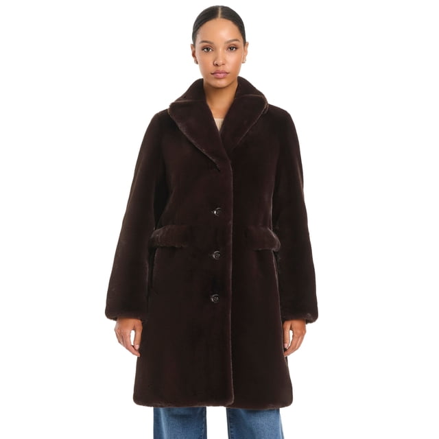 Vince Camuto Womens Faux Fur Coat