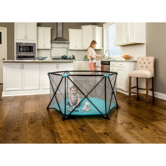 Regalo 6-Panel My Play Portable Play Yard, Black with Teal Accents