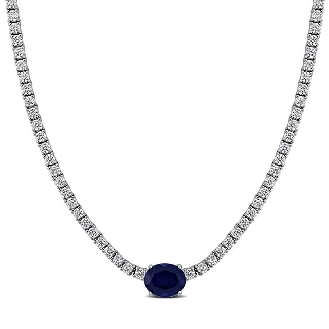 Lab Created Gemstone Tennis Necklace in Sterling Silver