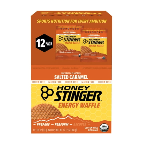 Honey Stinger Organic Energy Waffle, Gluten Free Salted Caramel, Caffeine Free Healthy Snack, 1.06 oz., 12 pk.