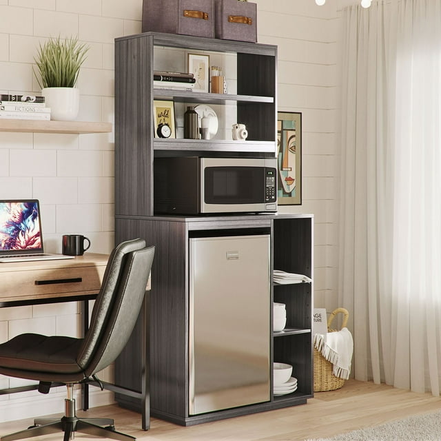 The Organization Station with Mini Refrigerator and Microwave Storage Space, Assorted Colors