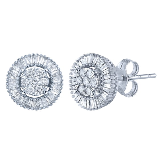 0.46 CT. T.W. Diamond Round/Baguette Earrings in 14K Gold