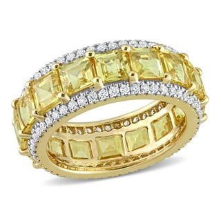 Princess Cut Gemstone & Diamond Eternity Ring in 14K Gold