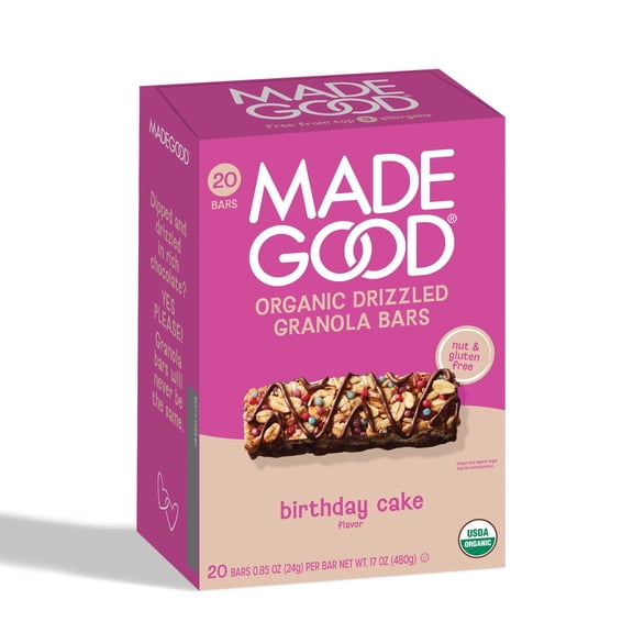 MadeGood Birthday Cake Drizzled Bars, 0.85 oz., 20 pk.