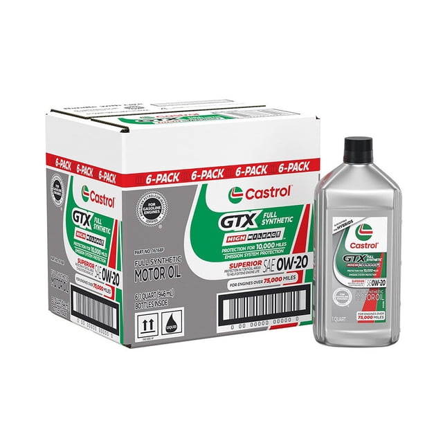 Castrol GTX Full Synthetic High Mileage Motor Oil 0W-20, 6 pack, 1 US qt bottles