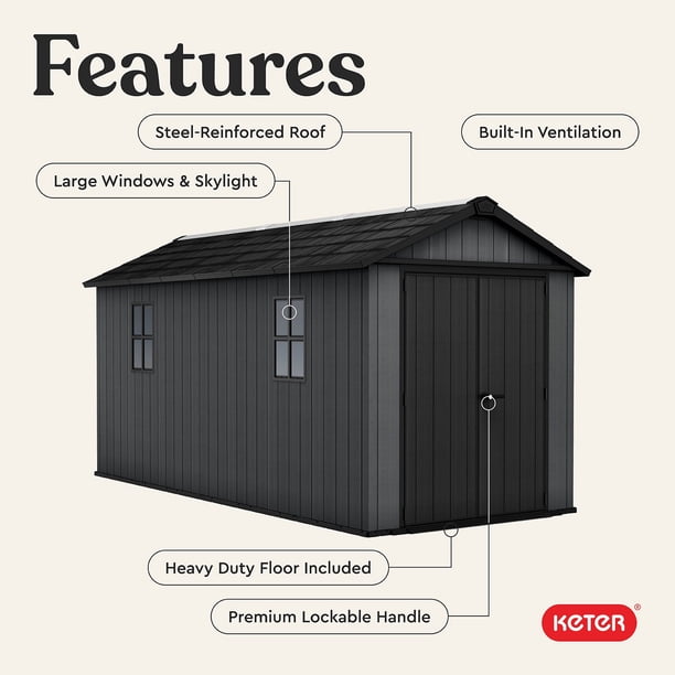 Keter 7.5' x 15' Newton Plus Resin Outdoor Shed, Graphite