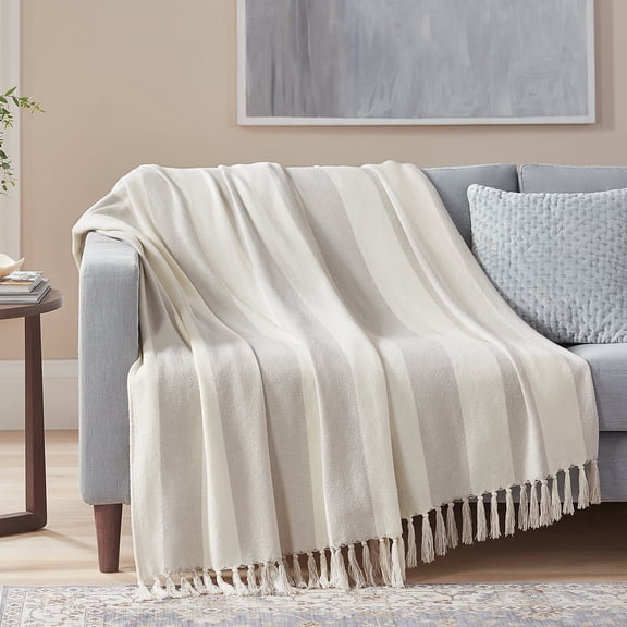 Member's Mark Cotton Stripe Throw with Tassels, 60" x 70"