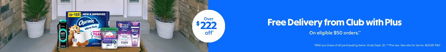 Free Delivery from Club with Plus on eligible Fifty-Dollar orders.