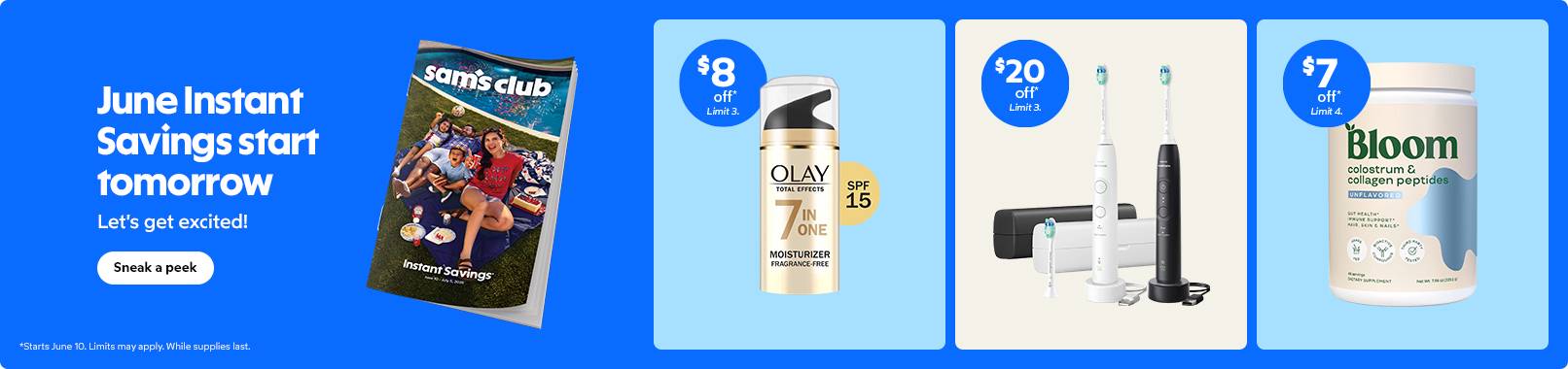 June instant savings start tomorrow. Let's get excited! Sneak a peek.