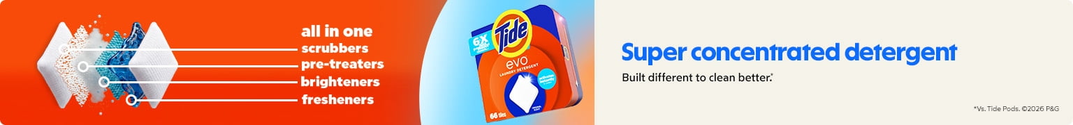 Super concentrated detergent. Built different to clean better with Tide Evo.