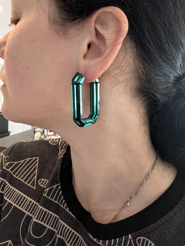 Swarovski Octagon Cut Green Crystal Lucent Statement Hoop Earrings