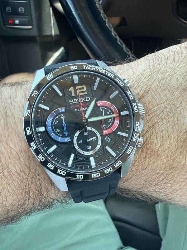 SEIKO クロノグラフ クォーツ メンズ 腕時計 ブラック Seiko Essentials Quartz Chronograph Black Silicone Mens Watch